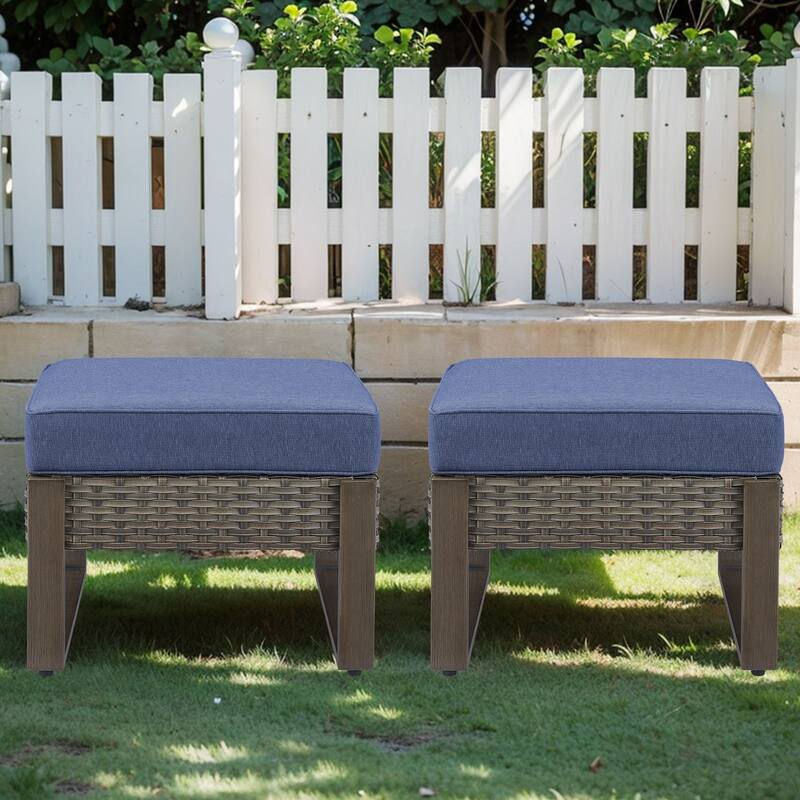 Gymojoy Outdoor Wicker Patio Ottomans Set Rattan Footrests