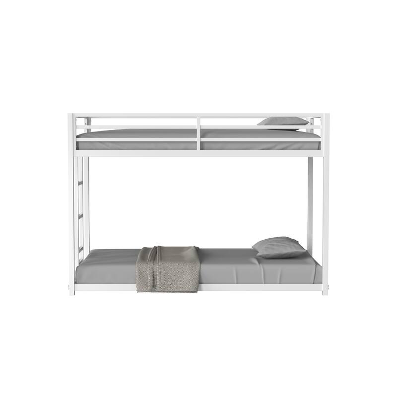 Twin-over-Twin Metal Bunk Bed with Guardrails, Stable Ladder and No Box Spring Needed