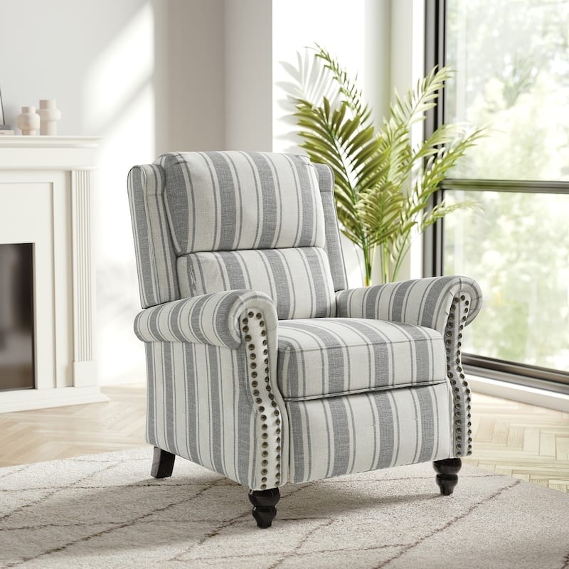 Modern Padded Seat Recliner Chair with PU Leather - Stripe Grey Linen