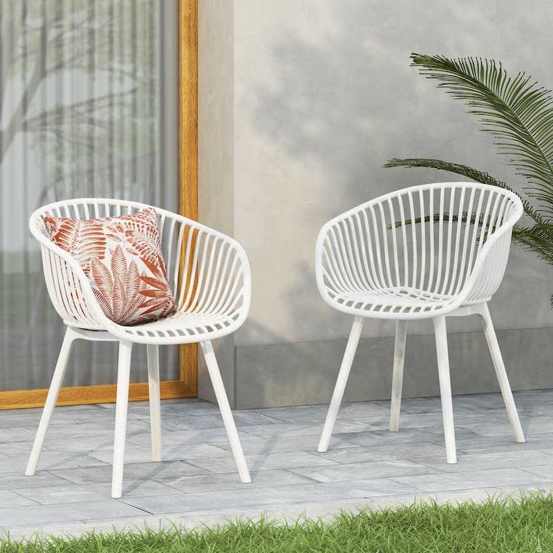 Outdoor Dining Chairs Set of 2 Patio Chairs, White Reading Chair Accent Chair Reception Chair Side Chair