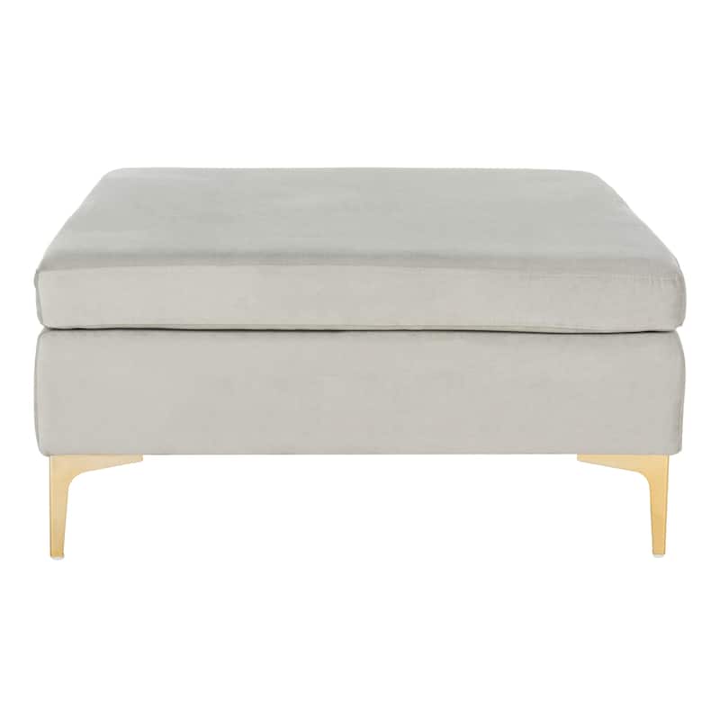 SAFAVIEH Reta Navy/ Brass Square Ottoman - Grey/Brass