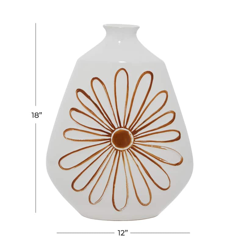 White Ceramic Handmade Daisy Floral Decorative Vase - 12 x 6 x 18