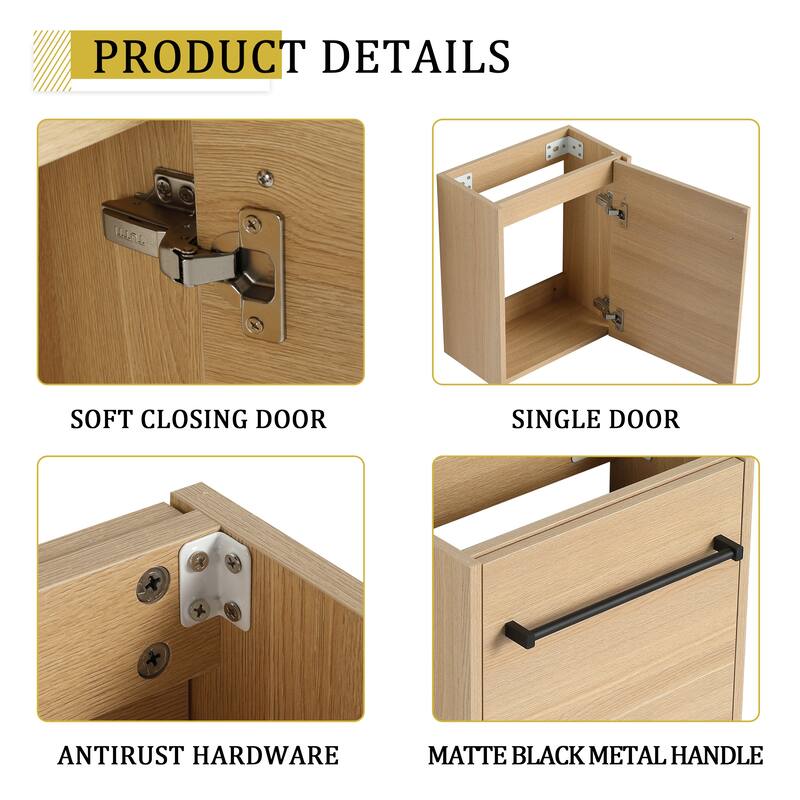 16'' Wall-Mounted Bathroom Vanity with Ceramic Sink, Soft-Close Cabinet Door, & Metal Handle - Space-Saving Design