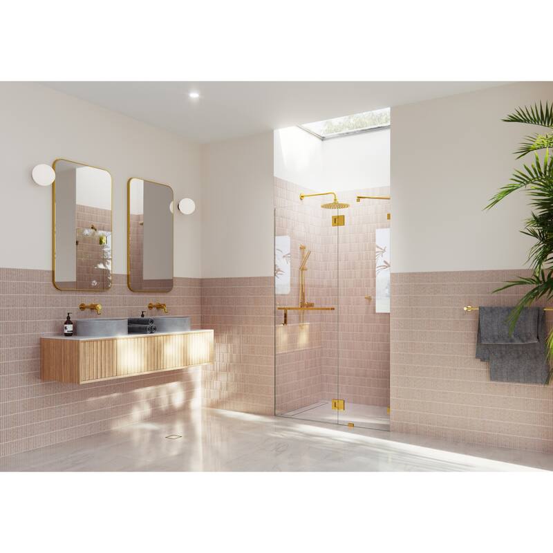 Glass Warehouse 78" x 45.5" Frameless Towel Bar Shower Door - Glass Hinge - Polished Brass