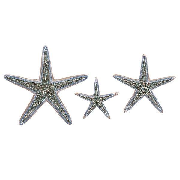IMAX Home 95589-3 Three Piece Glass Starfish Wall Art Set - Blue
