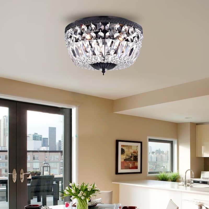 Black 3-Light Bowl Style Crystal Basket Flush Mount