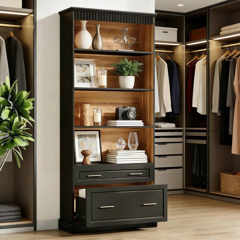 Modern Bookcase with Shelves and 2 Drawers for Storage and Display