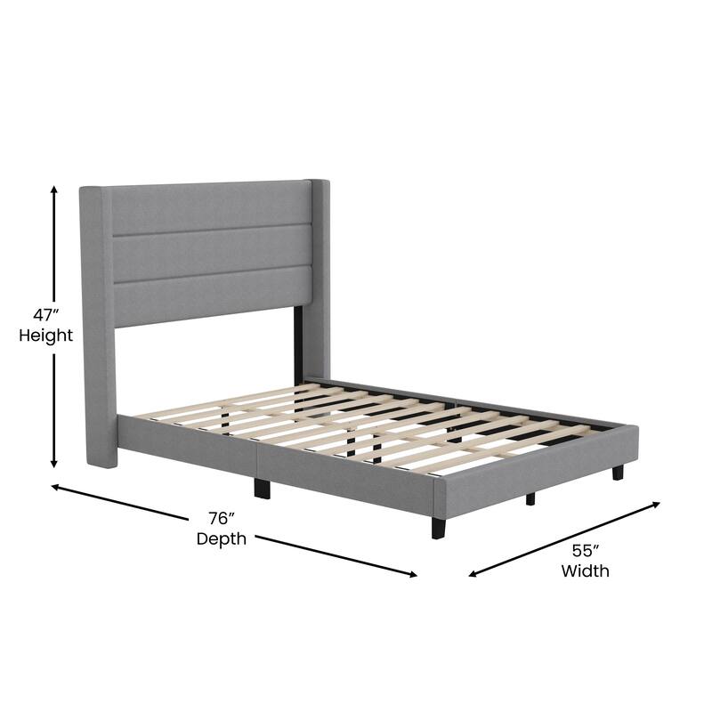 Upholstered Platform Bed with Wingback Headboard