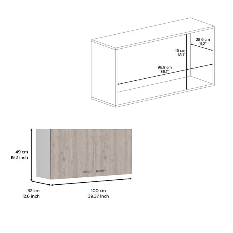 Wall Cabinet with Two Doors, Two Internal Shelves, Space-Efficient Storage
