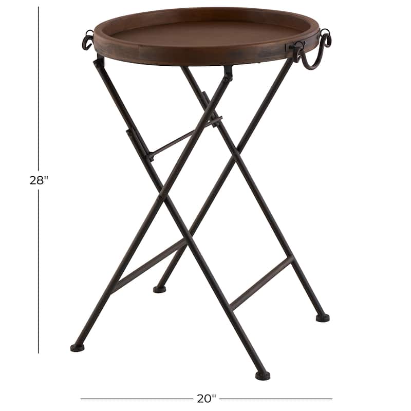 Metal Accent Table with Brown Wood Top - Black - Roche River Decor