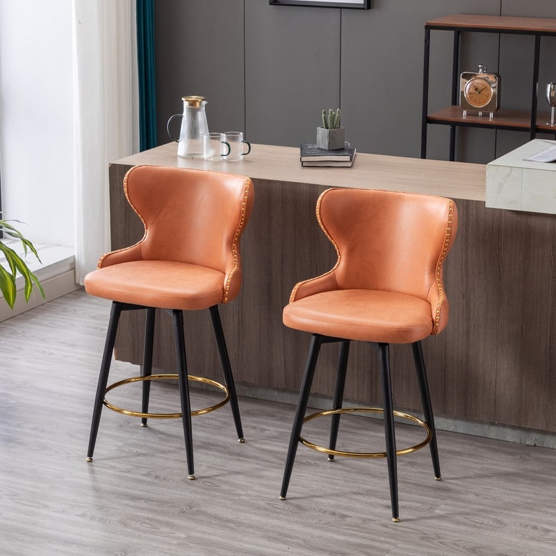 Leather bar stools with nailhead trim best sale