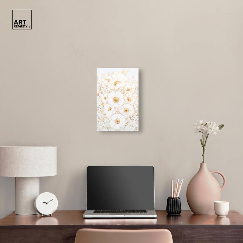 White and Gold Poppies II Canvas by Art Remedy, Gallery Wrapped