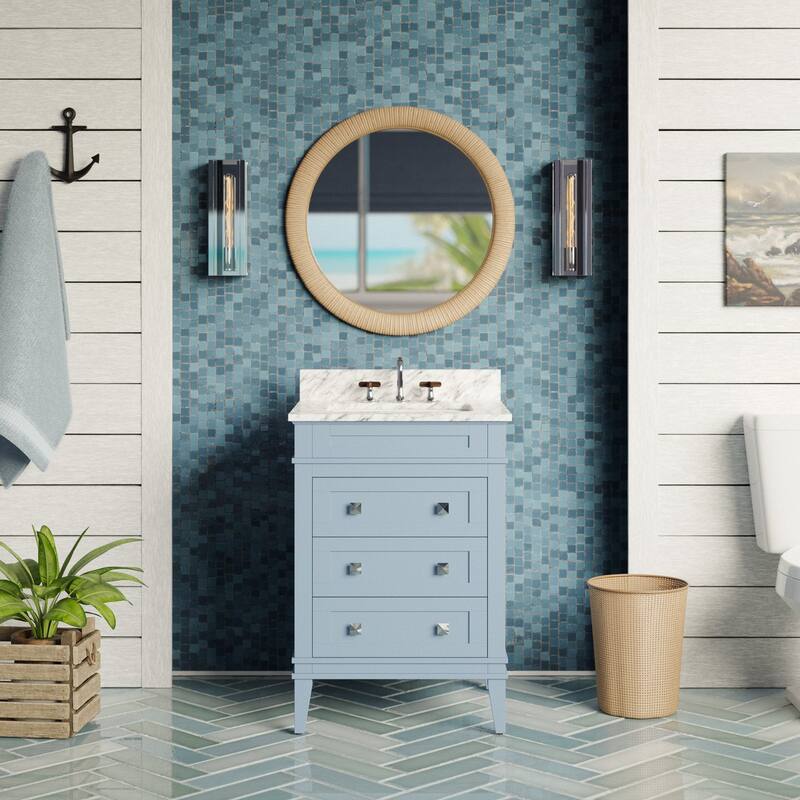 KitchenBathCollection Eleanor 24" Bathroom Vanity with Carrara Marble Top - Powder Blue