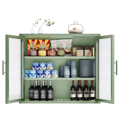 Wall Mounted Storage Cabinet Mint Green Double Glass Door Wall Cabinet