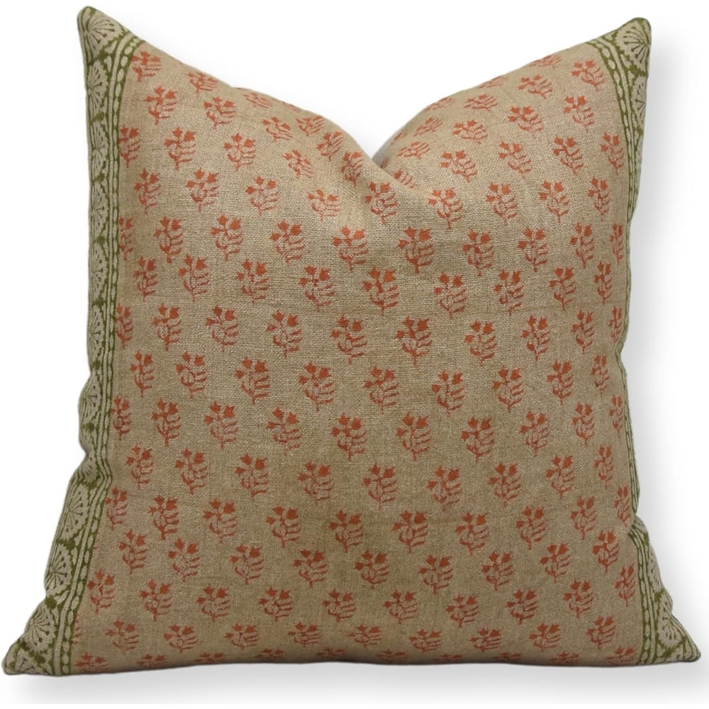 Fabdivine Handmade Linen Orange Farmhouse Living Room Decor Pillow Cover, Rangoli