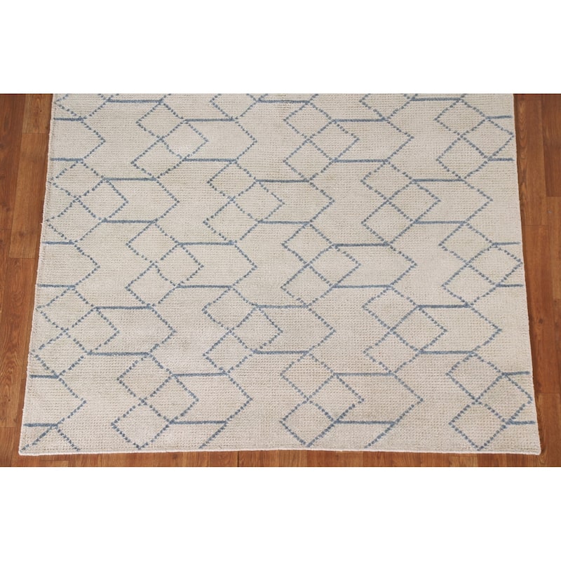 Beige Trellis Moroccan Oriental Area Rug Handmade Wool Carpet - 5'0"x 7'10"