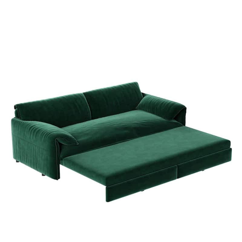 66" 3-in-1 Convertible Green Velvet Sleeper Sofa Bed with Side Storage