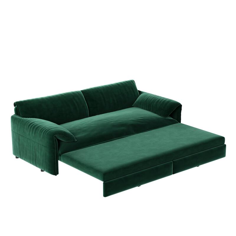 66" Queen Pull Out Sofa Bed, 3-in-1 Convertible Sleeper Sofa with Side Storage,Multi-Functional Velvet Loveseat Bed