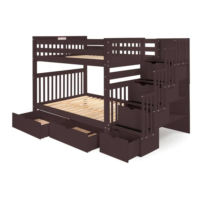 Taylor & Olive Trillium Full over Full Stairway Bunk Bed, 2 Drawers