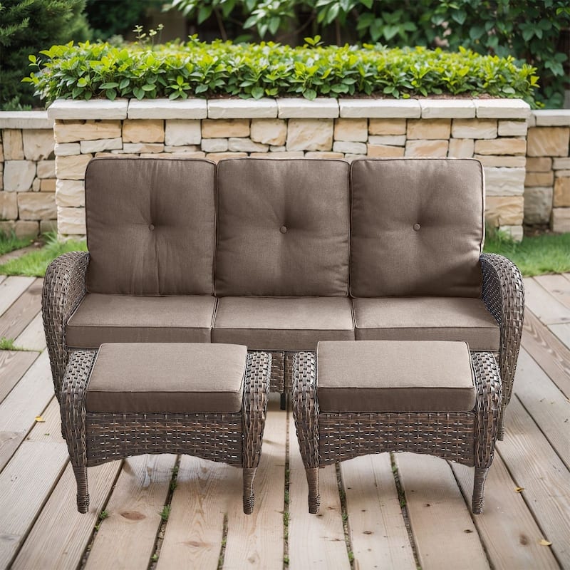 Gymojoy 3-Piece Outdoor Wicker Patio Furniture with 3 Seat Sofa, Rattan Coversation Set with Water Resistant Cushions