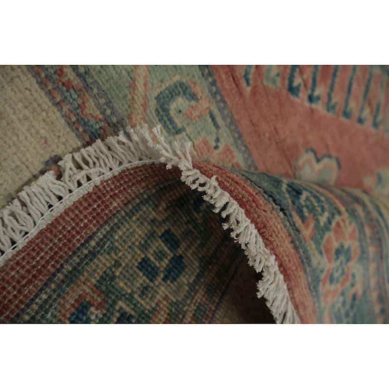 Hand Knotted Oriental 100% Wool Carpet Traditional Geometric Coral Kazak Area Rug - 9' 7'' X 8' 3''
