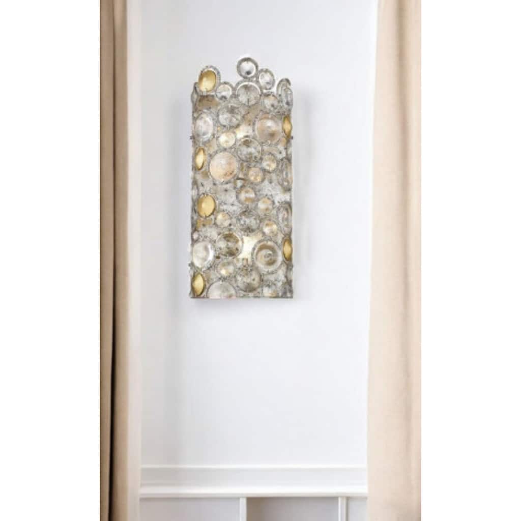 2-Light Transitional Antique Silver Leaf Flush Mount Wall Sconce with Crystal Accents and Dimmable LED Fixture - 18”H x 7.5”W