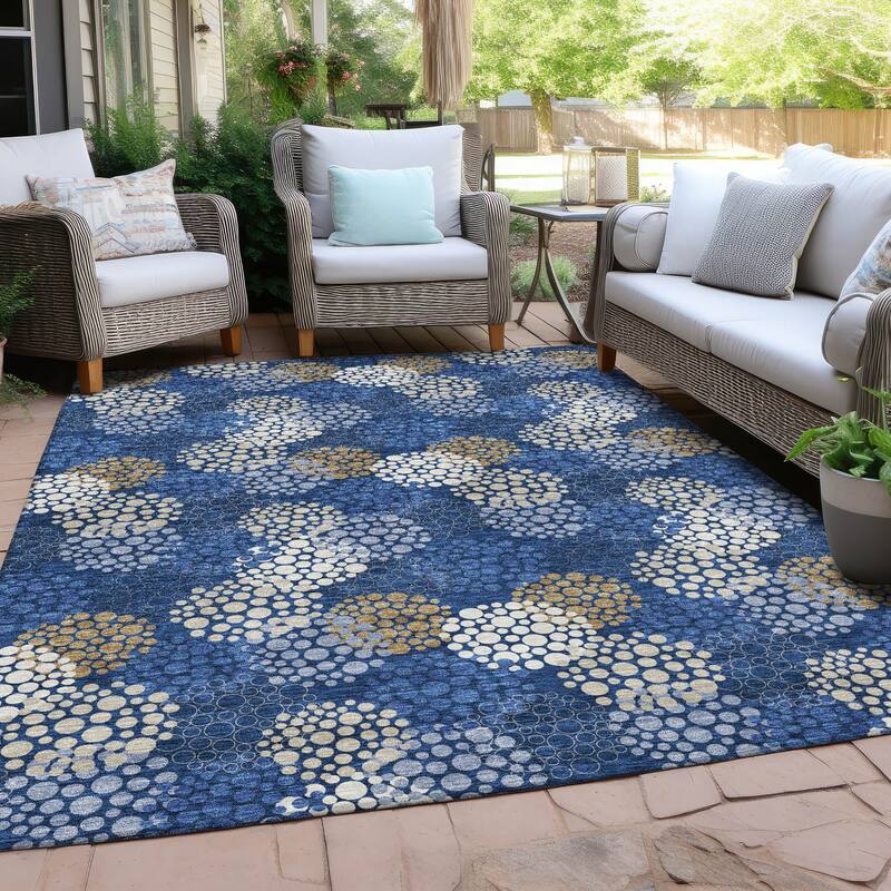 Machine Washable Indoor/ Outdoor Chantille Modern Bubbles Rug - Navy - 9' x 12'