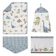 preview thumbnail 2 of 4, Sweet Jojo Designs Watercolor Dinosaur Dino Boy 4pc Nursery Crib Bedding Set Green Blue White Modern Jurassic Animal Footprint