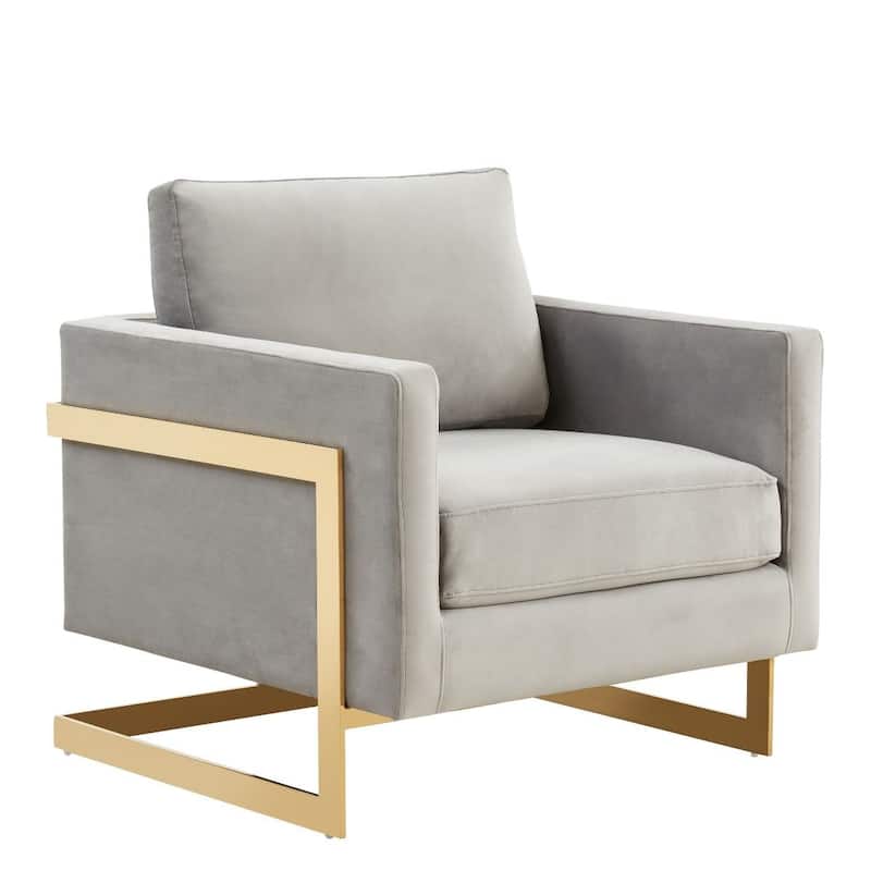 Lincoln Modern Velvet Upholstered Accent Designer Lounge Chair with Gold Frame for Living Room, Bedroom and Home Office - 34" - Light Grey