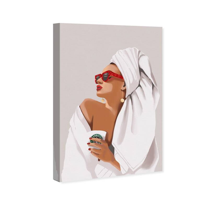 Wynwood Studio Canvas Fashion and Glam Her Morning Coffee Routine White and Pastel White Glam Wall Art Canvas Print