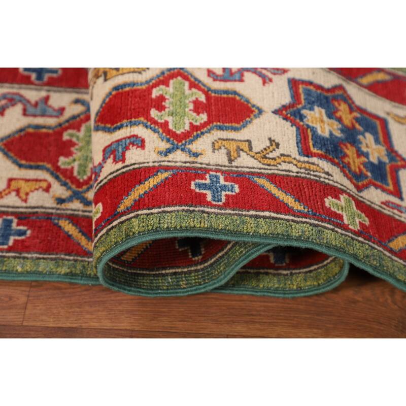 Green Kazak Oriental Area Rug Hand-Knotted Wool Carpet - 6'8" x 9'7"
