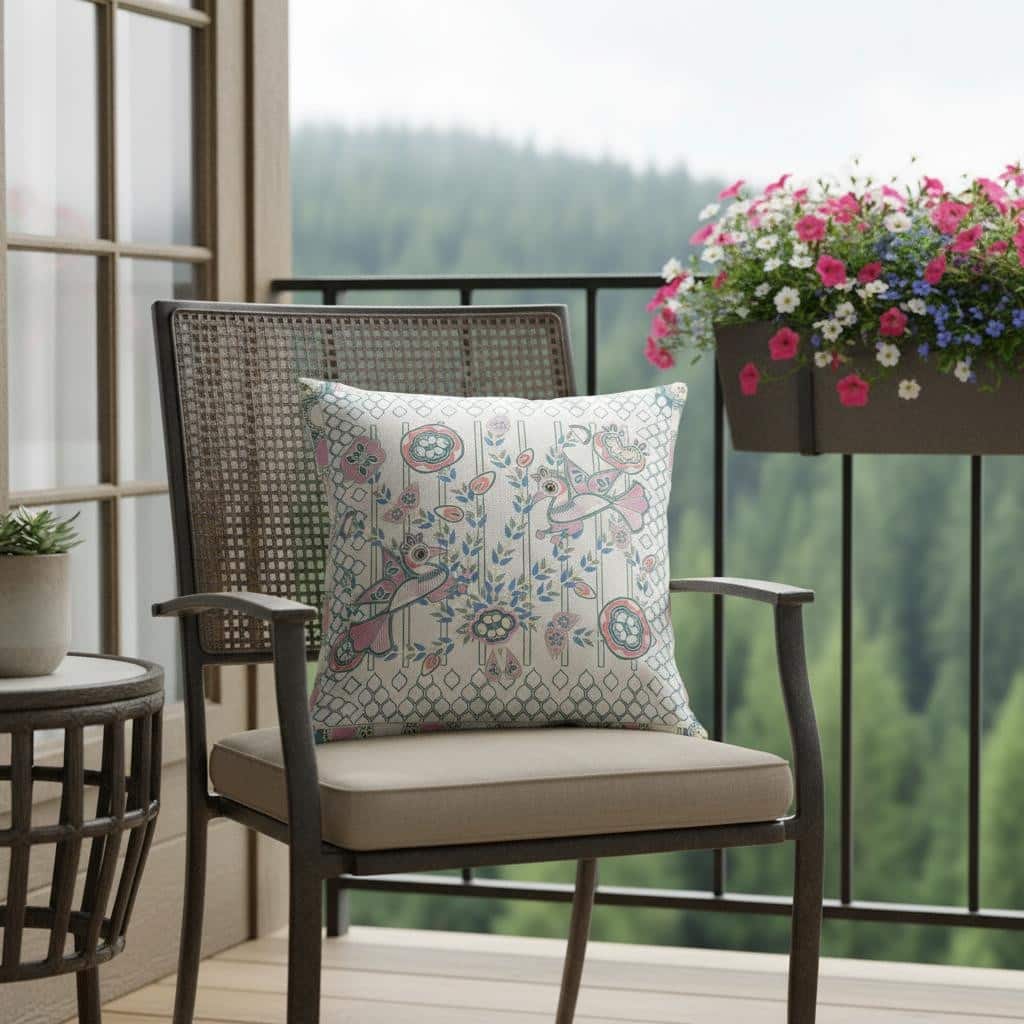 HomeRoots 16" x 16" Off White Peacock Blown Seam Floral Indoor Outdoor Throw Pillow - 16.00' X '5.00' X '16.00