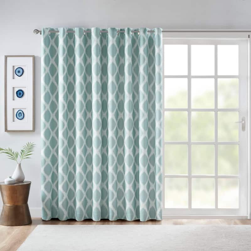 SunSmart Kagen Printed Ikat Blackout Patio Curtain - 100x84" - Aqua