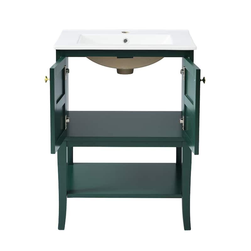 GDFStudio - Calderon Modern Bathroom Vanity Storage Cabinet with Resin Sink and 2 Doors - 24'W