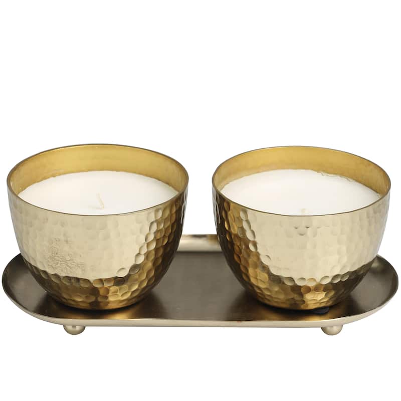 Metal Scented Hammered 10 oz 1 Wick Decorative Candle with White Wax - Set of 2 Gold, Silver, Copper - Roche River Decor