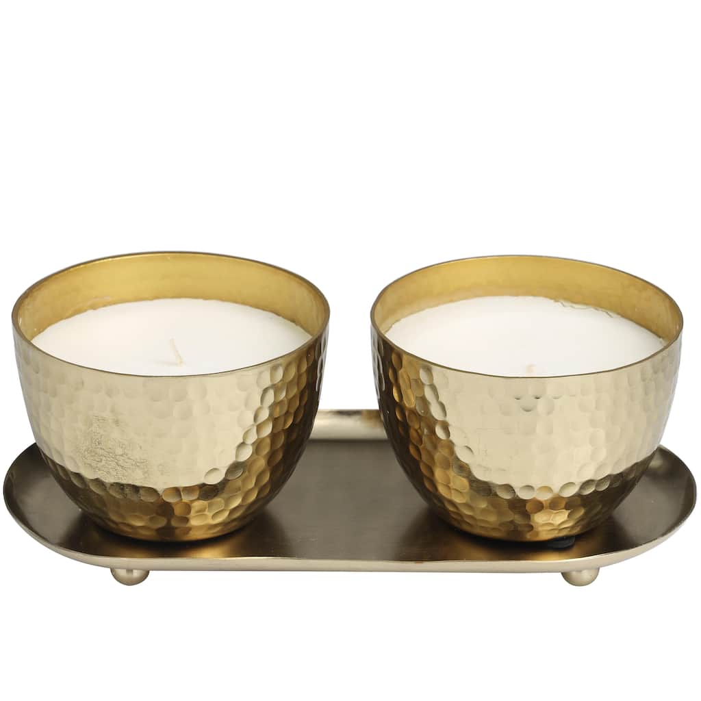 Metal Scented Hammered 10 oz 1 Wick Decorative Candle with White Wax - Set of 2 Gold, Silver, Copper - Roche River Decor