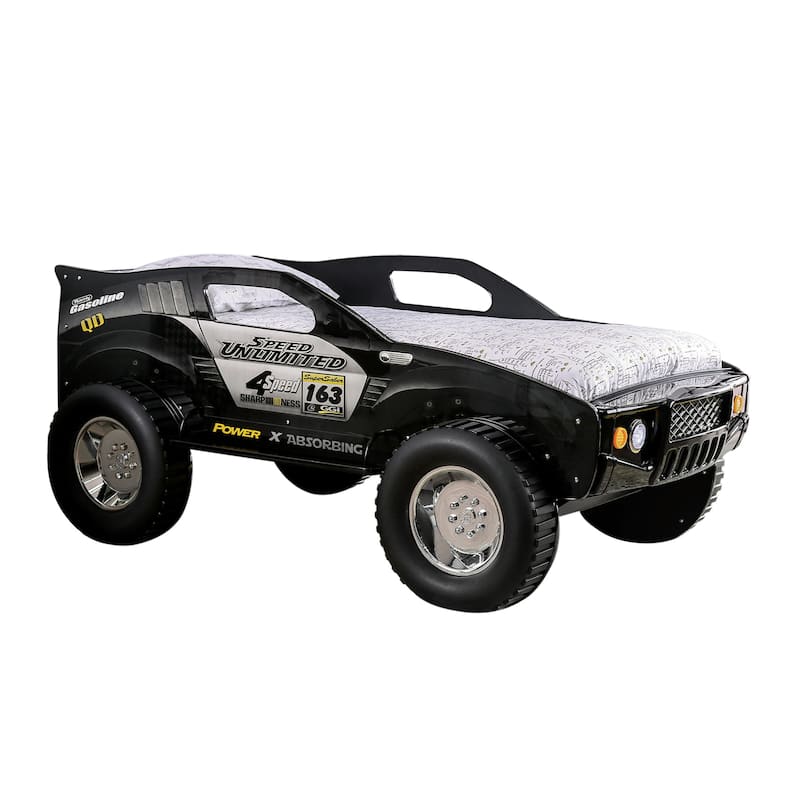 Toto Modern Black Twin Off-road Car Kid Bed with Wheels by Furniture of America