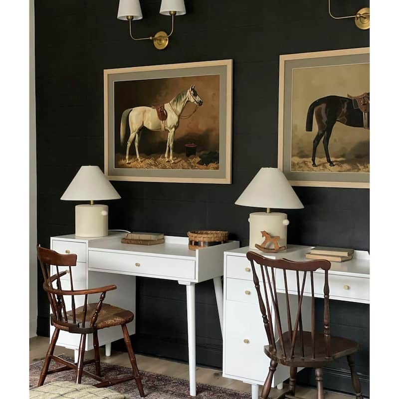 Nathan James Daisy Modern Farmhouse Desk with Storage and Brass Accent Knobs - White