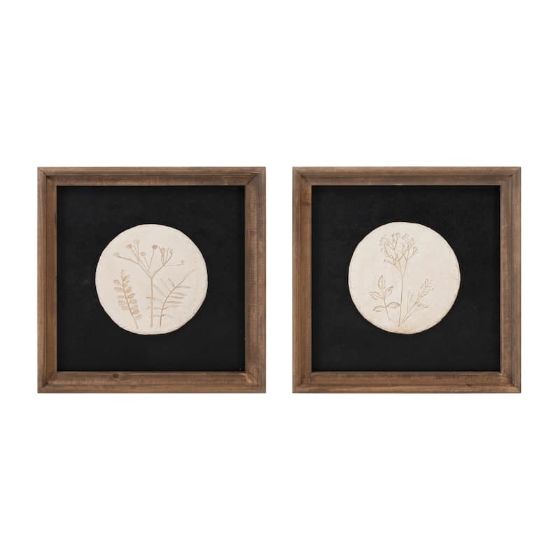 Wood Framed Floral Plaque (Set of 2)