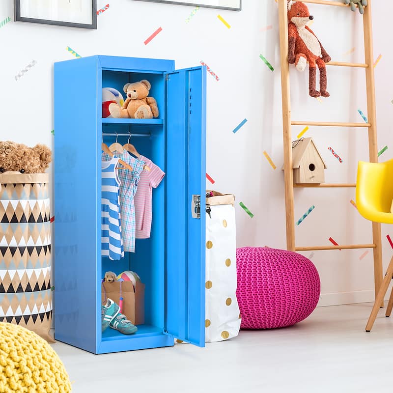 Standing Children Lockable Storage Cabinet Kid Safe Metal Lockers Blue
