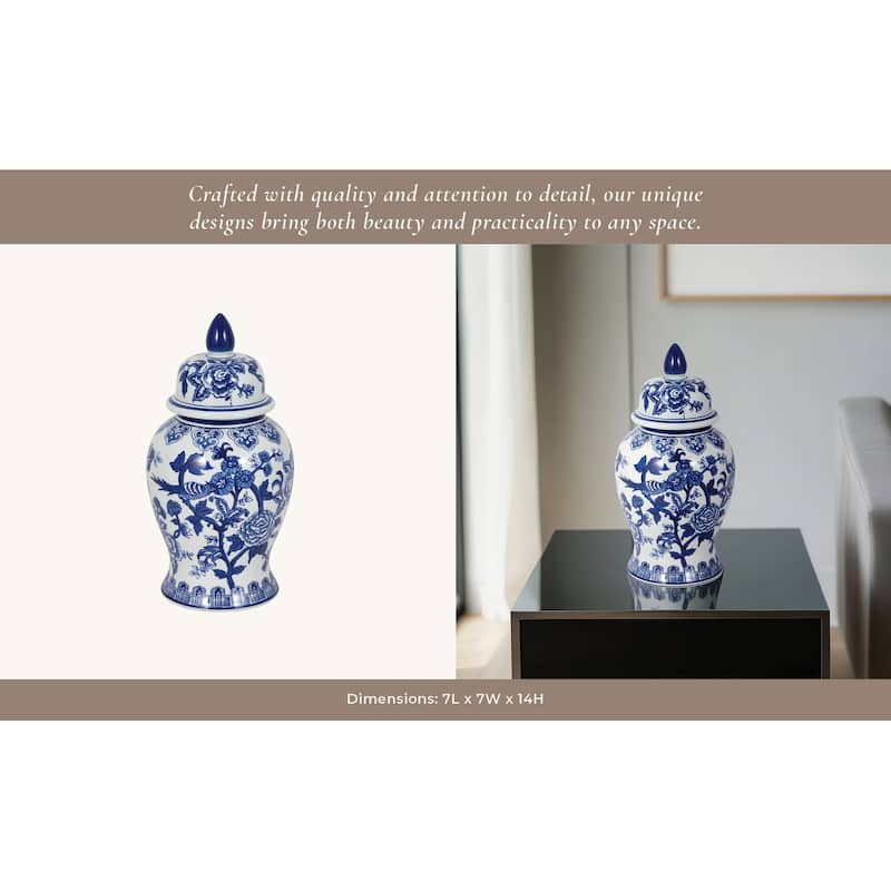 Sagebrook Home Ceramic Chinoiserie Ginger Jar with Lid
