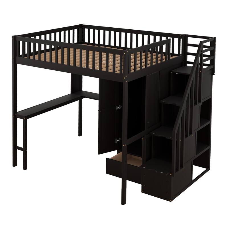 Loft Bed with Bookshelf,Drawers,Desk,and Wardrobe