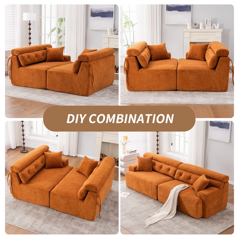 Chenille Fabric 4 Seater Sectional Sofa, Full Sponge Compression Sofa, Upholstered Sofa with Armrests & 2 Pillows