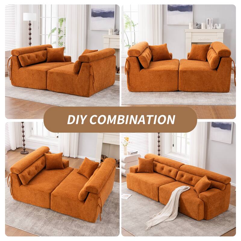 GDFStudio - Wood Grain Chenille 4-Seater 103.6" Compression Sofa