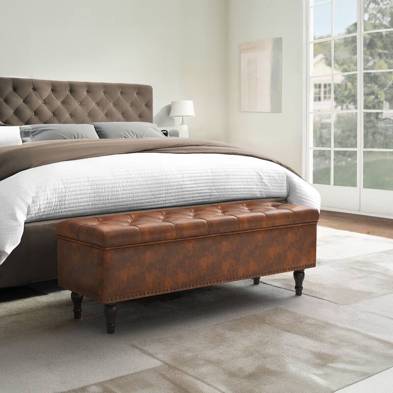 Tufted Storage Bench, Upholstered Ottoman with Storage - 50.8" W X 17.1" D X 18.3" H