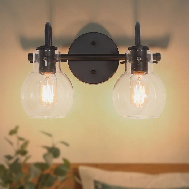 Modern 2-light Black Bathroom Vanity Lights Linear Glass Bell Wall Sconces