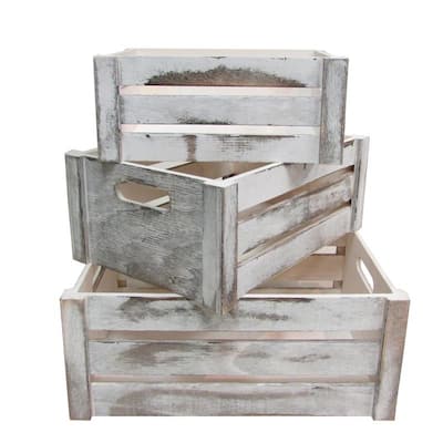 Distressed Decorative Rectangle Storage Gift Wood 3pcs, Rustic White