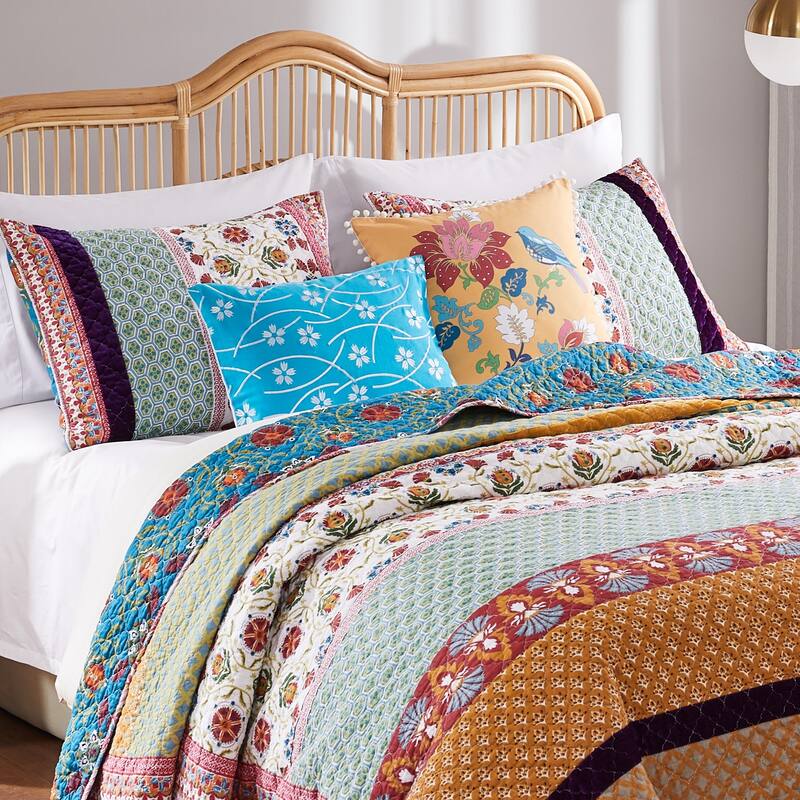 Greenland Home Fashions Thalia Velvet-Embellished Cotton Quilt Set - Tango 4PC - Twin