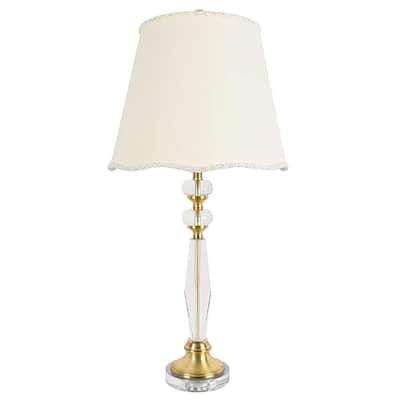 29" High Metal Table Lamp with Fabric Off White, Brass & Crystal (Set of 2)