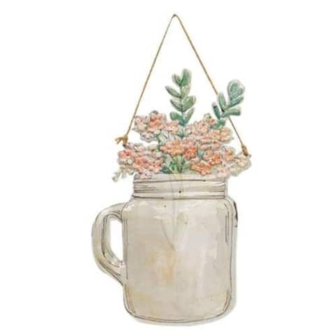 Floral Jar with Handle Metal Hanging Sign - 7.75" W X 13.5" H X 0.25" D